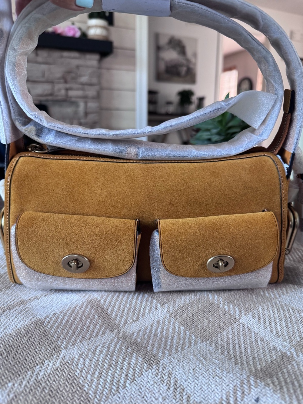 NEW Coach Haversack 27 Suede Turnlock & Kisslock Pocket Shoulder Bag - Marigold